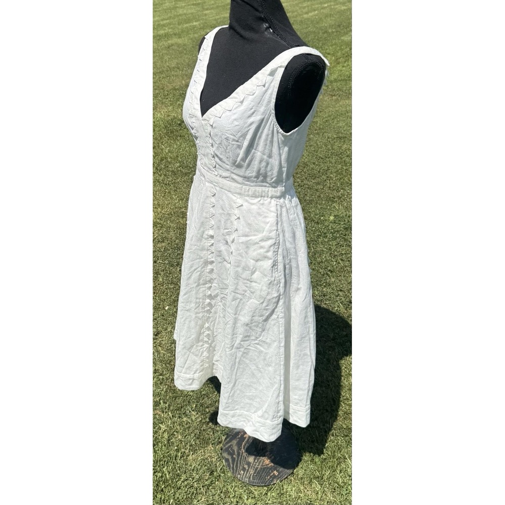 Anthropologie White Textured Jacquard Fit & Flare V-Neck Dress NWT Size 4 $168 - Picture 4 of 13